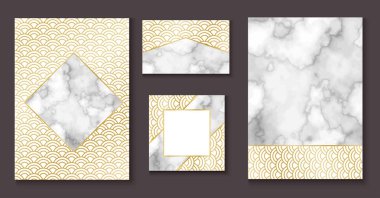 Davetiye tasarım Japon dalga paterni, broşür, şablon veya arka planda trendy en az geometrik tarzı, Mermer doku, Çin Doğu takı, trendy vektör moda kapak