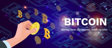 Bitcoin izometrik izole kutsal kişilerin resmi üstünde bilgisayar monitörü, cryptocurrency altın sikke, dijital para nesne, modern Finans simgesi, zenginlik kavram 3d vektör çizim