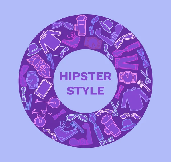 Hipster accessoires instellen in lijn kunststijl met trendy kleding, gadgets, fiets, pictogrammen collectie, sjabloon voor spandoek, folder, print, vectorillustratie — Stockvector