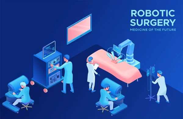 Robotic surgery pracy, inteligentne chirurgiczne z dziedziny robotyki, izometryczny 3d wektor ilustracja z ai i robot w leczenie, sztucznej inteligencji w opiece zdrowotnej — Wektor stockowy