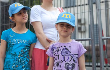 Kiev, Ukrayna 27 Temmuz, 2016: Ukrayna aktivistler Rusya Federasyonu Büyükelçiliği altında toplanan ralli