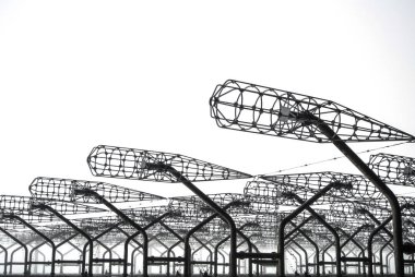 Metal yüksek radyoaktivite, Pripyat, Ukrayna Chernobyl dışlama bölgede terkedilmiş Duga radar (Rus ağaçkakan) ayrıntılarını kapatın. Metin için yer kopyalayın.