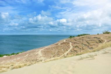 Güzel kumulları bir kuru ot ve bir gün güneşli yaz, Nida, Litvanya arka plan mavi Baltık denizde yolu ile.