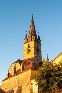 SIBIU, ROMANIA - AUGUST 1, 2017: Evening sunset view to Sibiu Ca