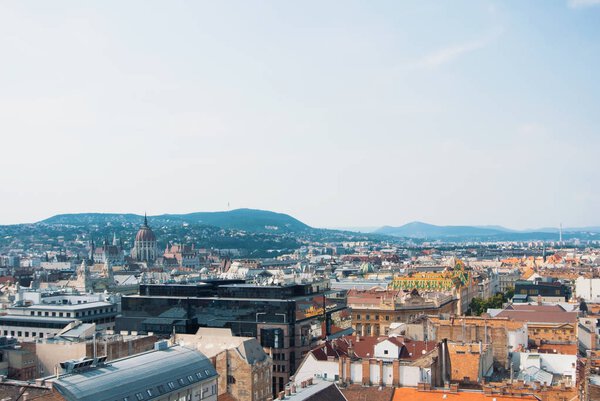 Beautiful panoramic aerial view over the roofs of Budapest, old 
