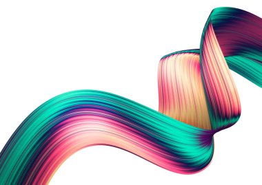 3D render abstract background. Colorful 90s style twisted shapes in motion. Iridescent digital art for poster, banner background, design element. Holographic isolated foil ribbon on white background. clipart