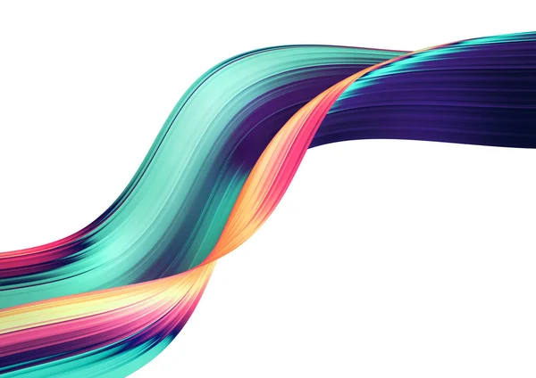 渲染抽象背景 色彩鲜艳的90S 风格扭曲的形状在运动 彩虹数码艺术海报 横幅背景 设计元素 白色背景全息隔离箔带 — 图库照片
