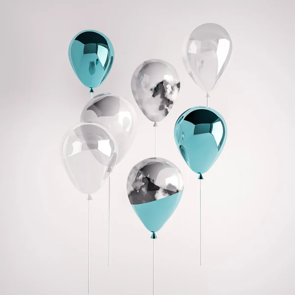 Dekoracyjnych Kompozycji Kolorowych Balonów Błyszczący Białym Tle — Zdjęcie stockowe