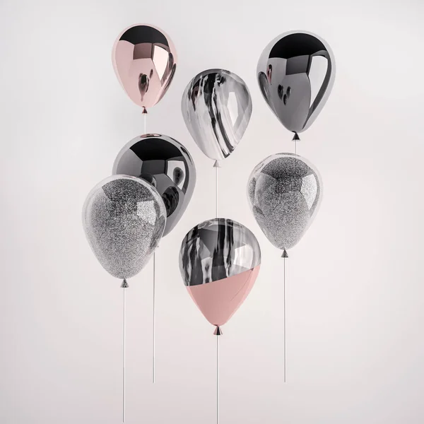 Composition Décorative Ballons Brillants Colorés Isolés Sur Fond Blanc — Photo