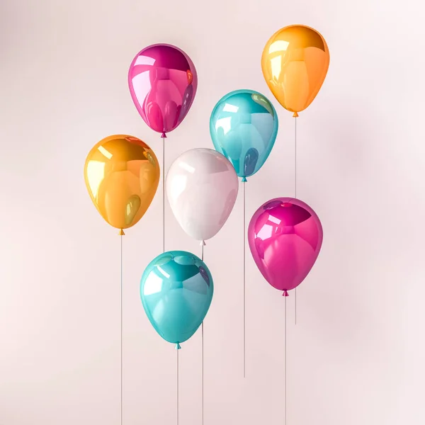 Beyaz arka plan üzerinde izole renkli parlak balon dekoratif kompozisyon
