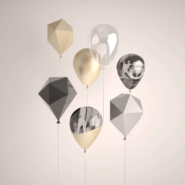 Decorative composition of colourful metallic balloons