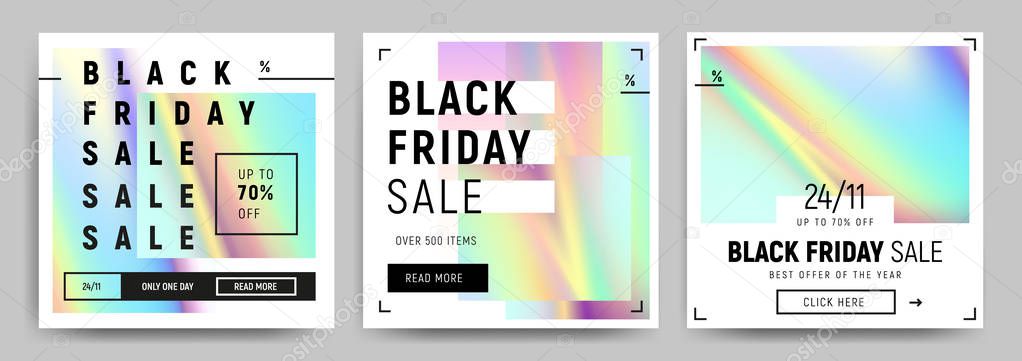 Set of sale posters on grey background