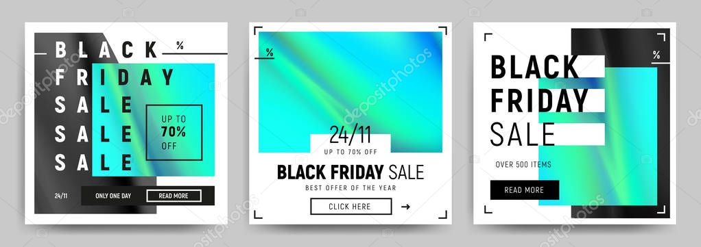 Set of sale posters on grey background