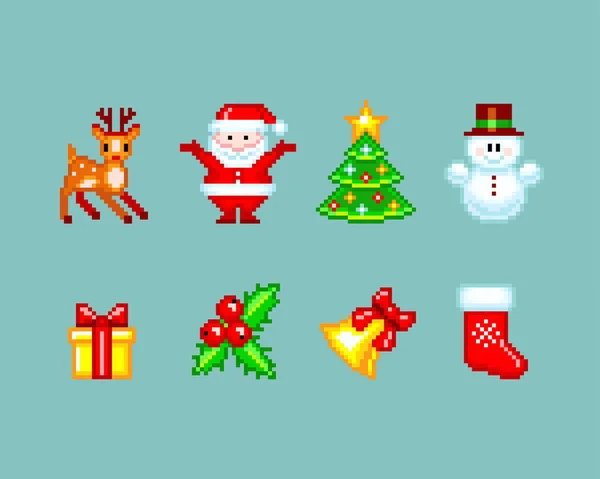 Weihnachtliche Elemente im Pixel-Art-Stil — Stockvektor