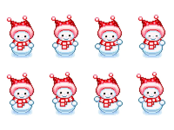 Dancing snowman animation sprite in Pixel-Art style — Stock Vector