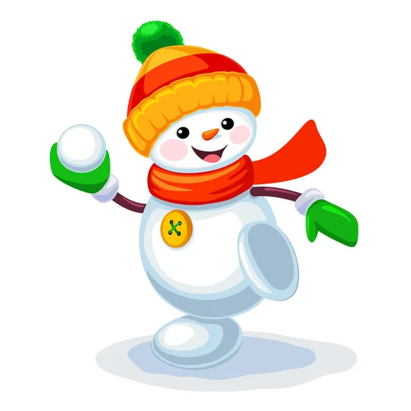 Cute snowman playing snowballs isolated on white background — Stock Illustration Cute snowman playing snowballs isolated on white background Vector Graphics