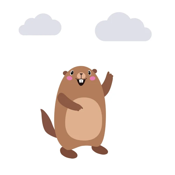 Illustration av groundhog visar moln och ingen skugga. Platt — Stock vektor