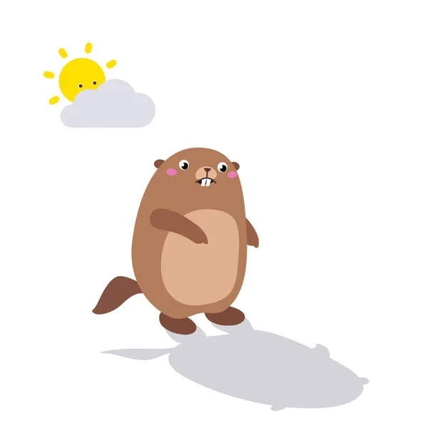 Illustrazione di marmotta che guarda la sua ombra. Piatto — Vettoriale Stock