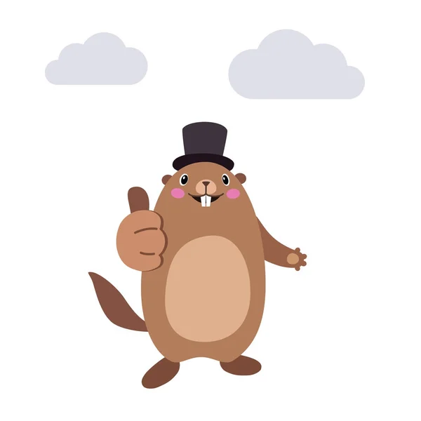 Ilustración de marmota mostrando el gesto de los pulgares hacia arriba. Plano — Archivo Imágenes Vectoriales