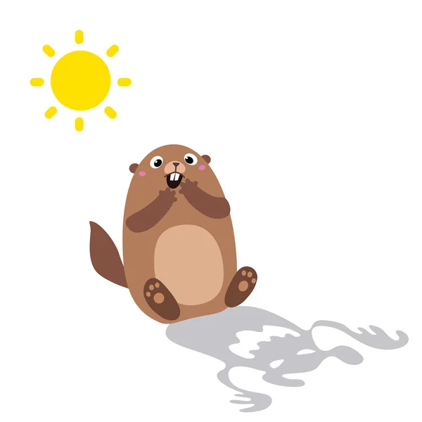 Ilustración de marmota vio su sombra y asustado. Plano — Archivo Imágenes Vectoriales