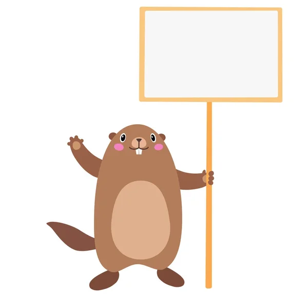 Ilustración de marmota sosteniendo un letrero en blanco. Plano — Archivo Imágenes Vectoriales