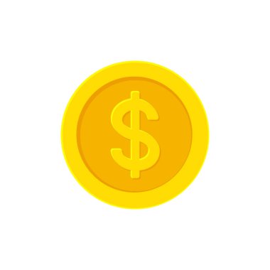 Bir dolarlık altın para. Düz simge beyazda izole edildi. 