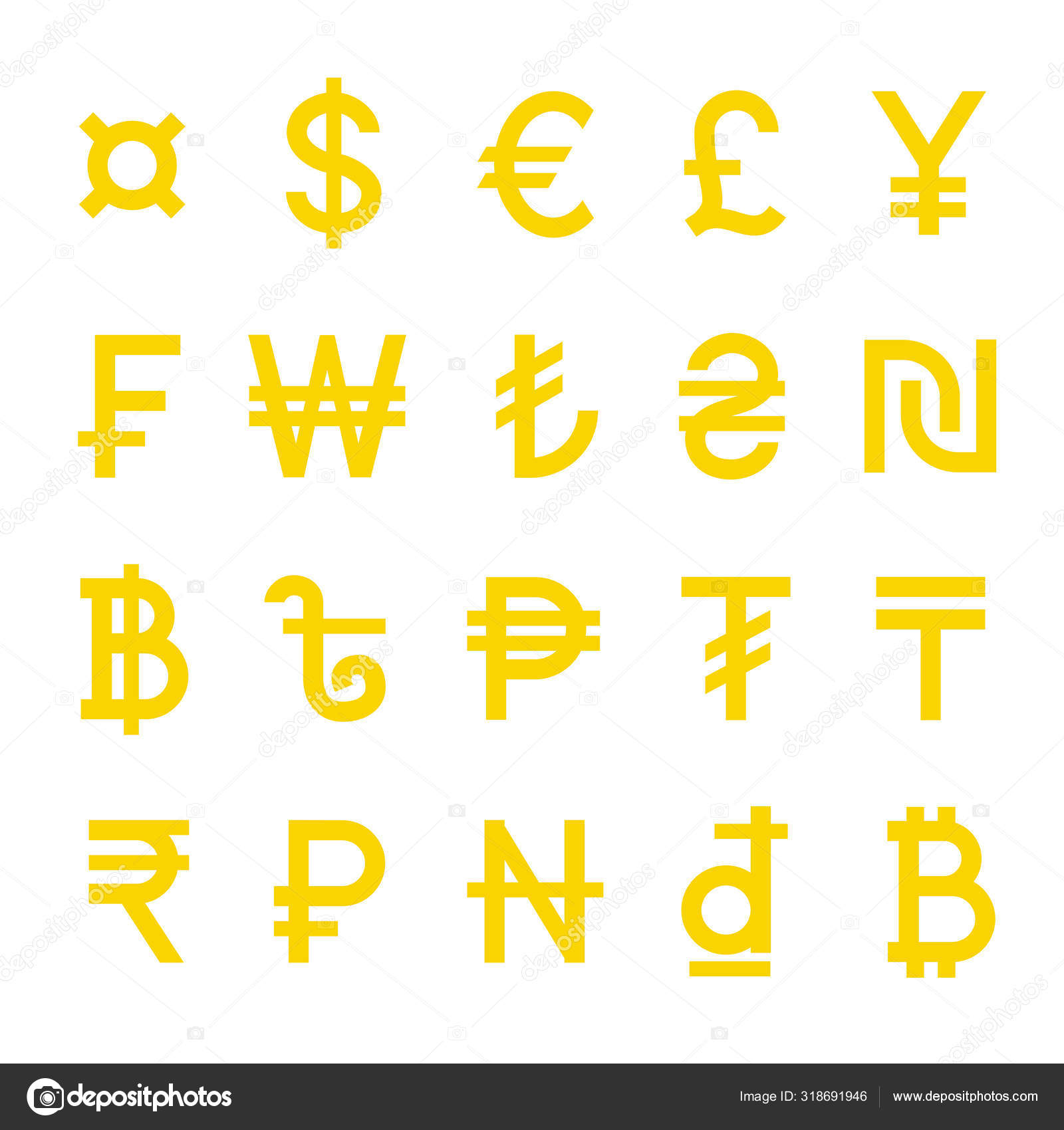 孤立的黄色世界货币向量符号集图库矢量图©Eloku 318691946