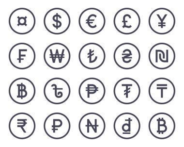 Currency symbol simple flat icons collection set clipart