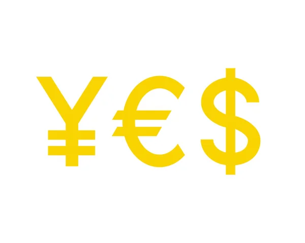 Word YES with currency symbols. Yen, Euro, Dollar — Stock Vector