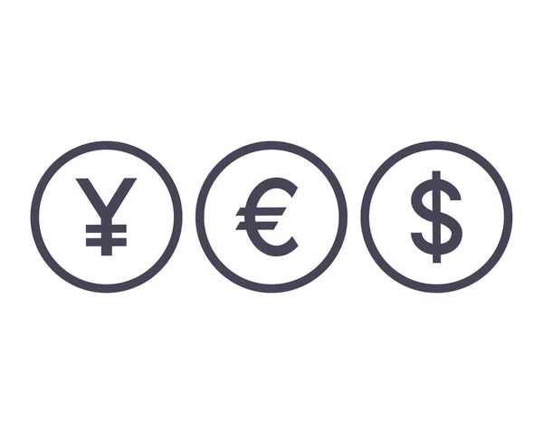 Word YES currency icons. Yen, Euro, Dollar symbols — Stock Vector