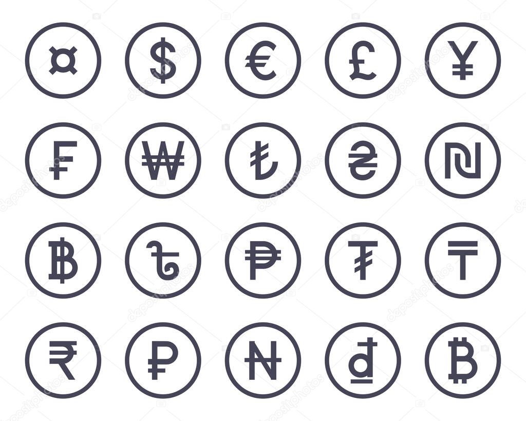 Currency symbol simple flat icons collection set