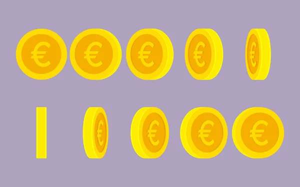 Euro mince rotující gif animace sprite list — Stockový vektor