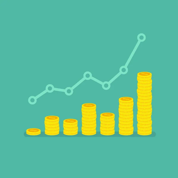 ドル硬貨とトレンド茶のスタックと非線形成長グラフ — ストックベクタ
