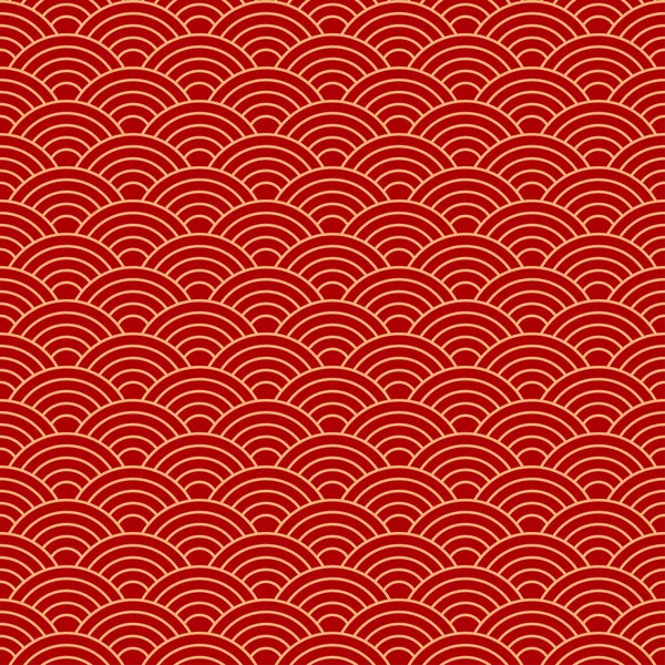 Seamless red wave dragon fish scales pattern — Stock Vector