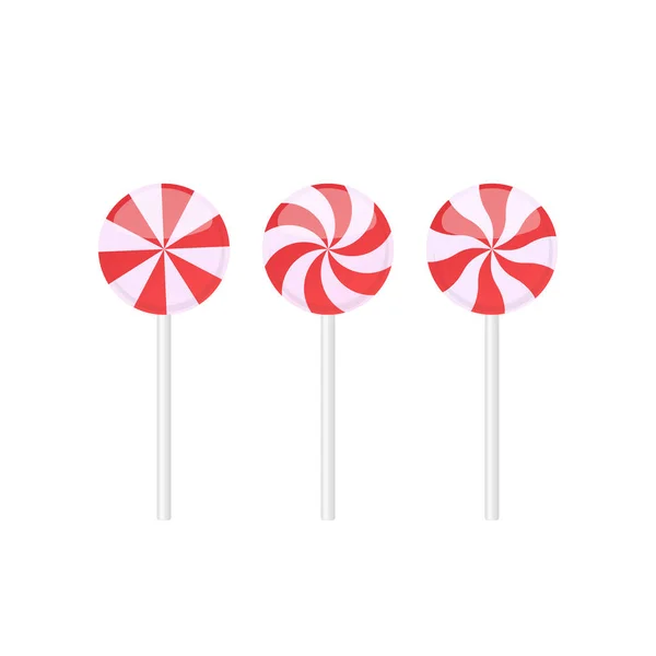 Set of red and white lollipops with rays patterns — Stockvector
