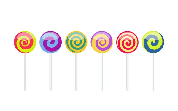 Conjunto de caramelos dulces de piruleta de colores aislados — Vector de stock