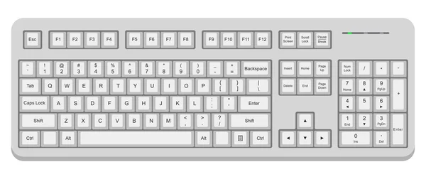 Tastiera bianca qwerty computer isolato su bianco — Vettoriale Stock