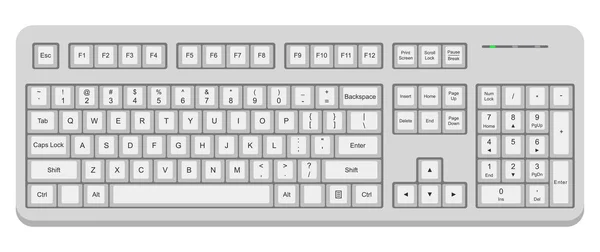 Teclado qwerty ordenador blanco aislado en blanco — Vector de stock