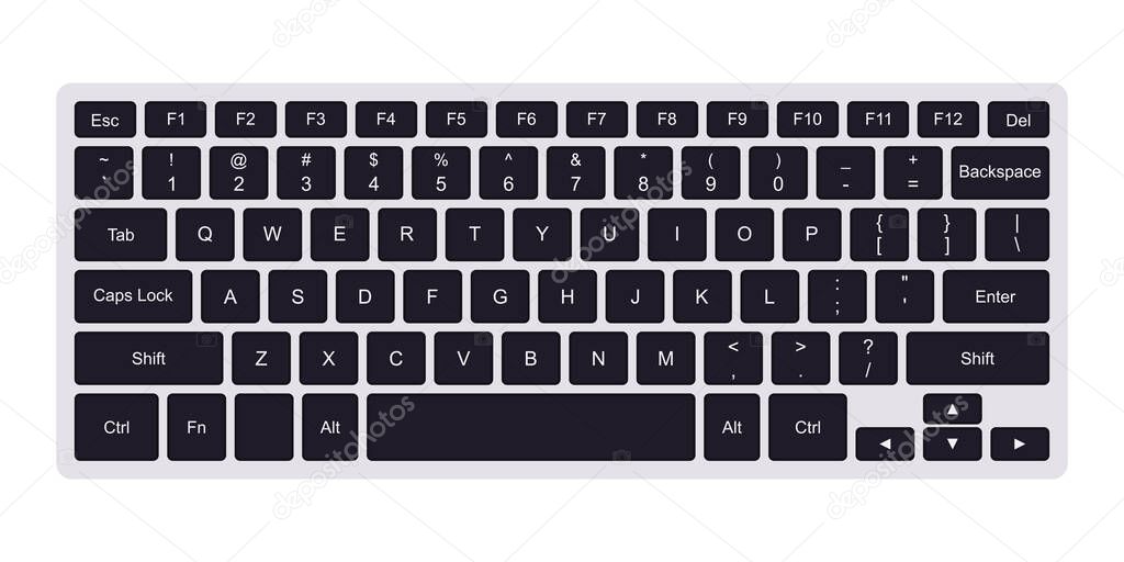 Laptop qwerty keyboard with black key buttons 