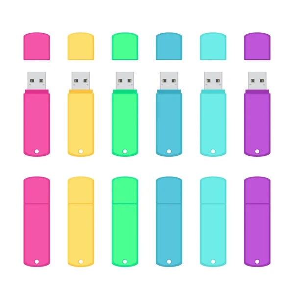 Unidades flash USB redondeadas conjunto de colores — Vector de stock