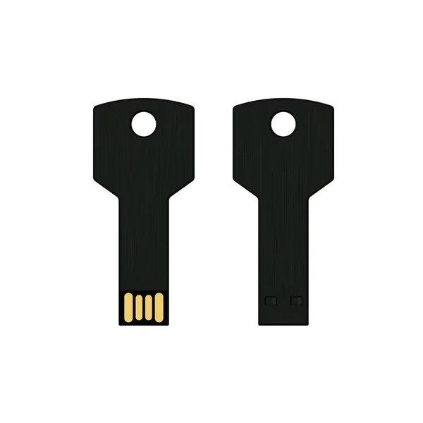 白色隔离的黑色USB键闪存驱动器 — 图库矢量图片