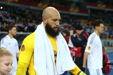 Tim Howard sahası Uefa Avrupa Ligi yuvarlak 16 ikinci bacak maç Dinamo ve Everton arasında girer