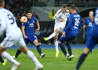 Andriy Yarmolenko vuruyor ve puanları, Uefa Avrupa Ligi yuvarlak 16 ikinci bacak maç Dinamo ve Everton arasında