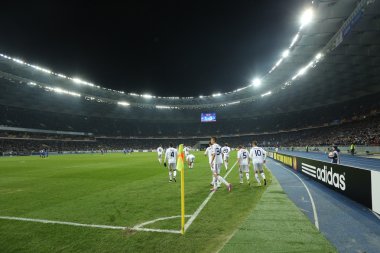 Dinamo Kiev oyuncular kutlama içinde Uefa Avrupa Ligi yuvarlak Dinamo ve Everton arasında 16 ikinci bacak maçın gol