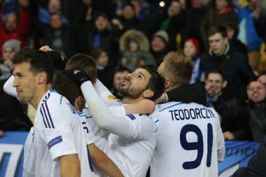 Dinamo Kiev oyuncular kutluyor gol Uefa Avrupa Ligi yuvarlak 16 ikinci bacak maç Dinamo ve Everton arasında
