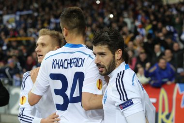 Dinamo Kiev oyuncular kutluyor gol Uefa Avrupa Ligi yuvarlak 16 ikinci bacak maç Dinamo ve Everton arasında