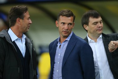 Kharkiv, Ukrayna - 13 Eylül, 2017: portre Ukrayna Milli takım baş Koç Andriy Şevçenko. Şampiyonlar Ligi. Shakhtar - Napoli. Metalist Stadyumu