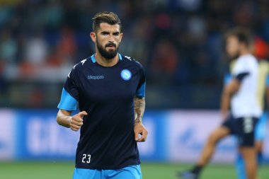 Kharkiv, Ukrayna - 13 Eylül, 2017: Elseid Hysaj portre maçtan önce. Şampiyonlar Ligi. Shakhtar - Napoli. Metalist Stadyumu