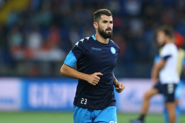 Kharkiv, Ukrayna - 13 Eylül, 2017: Elseid Hysaj portre maçtan önce. Şampiyonlar Ligi. Shakhtar - Napoli. Metalist Stadyumu
