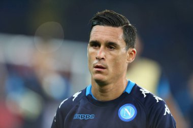 Kharkiv, Ukrayna - 13 Eylül, 2017: Jose Callejon yakın çekim portre maçtan önce. Şampiyonlar Ligi. Shakhtar - Napoli. Metalist Stadyumu